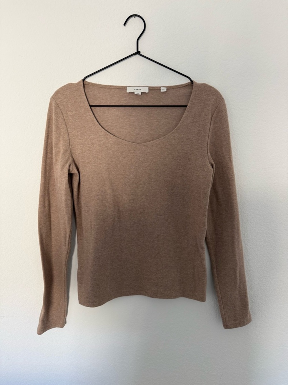 Vince Long Sleeve Scoop Neck Knit Top in Taupe